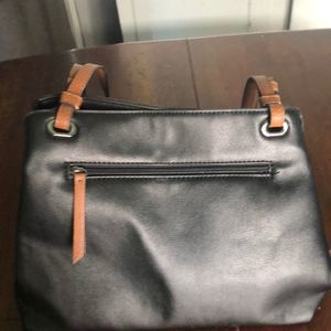 Mathew + Julian Hobo/Satchel Bag/black w/leopard print interior/multiple pockets